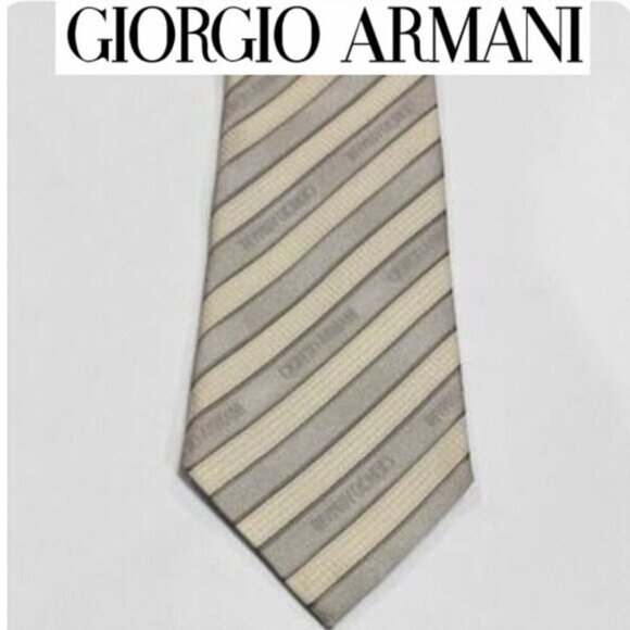 Giorgio Armani SILK TIE Gray and Cream Striped Tie - Picture 1 of 11